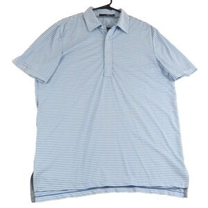 RLX Ralph Lauren Golf Men L Blue White Striped Performance Jersey Polo Shirt EUC